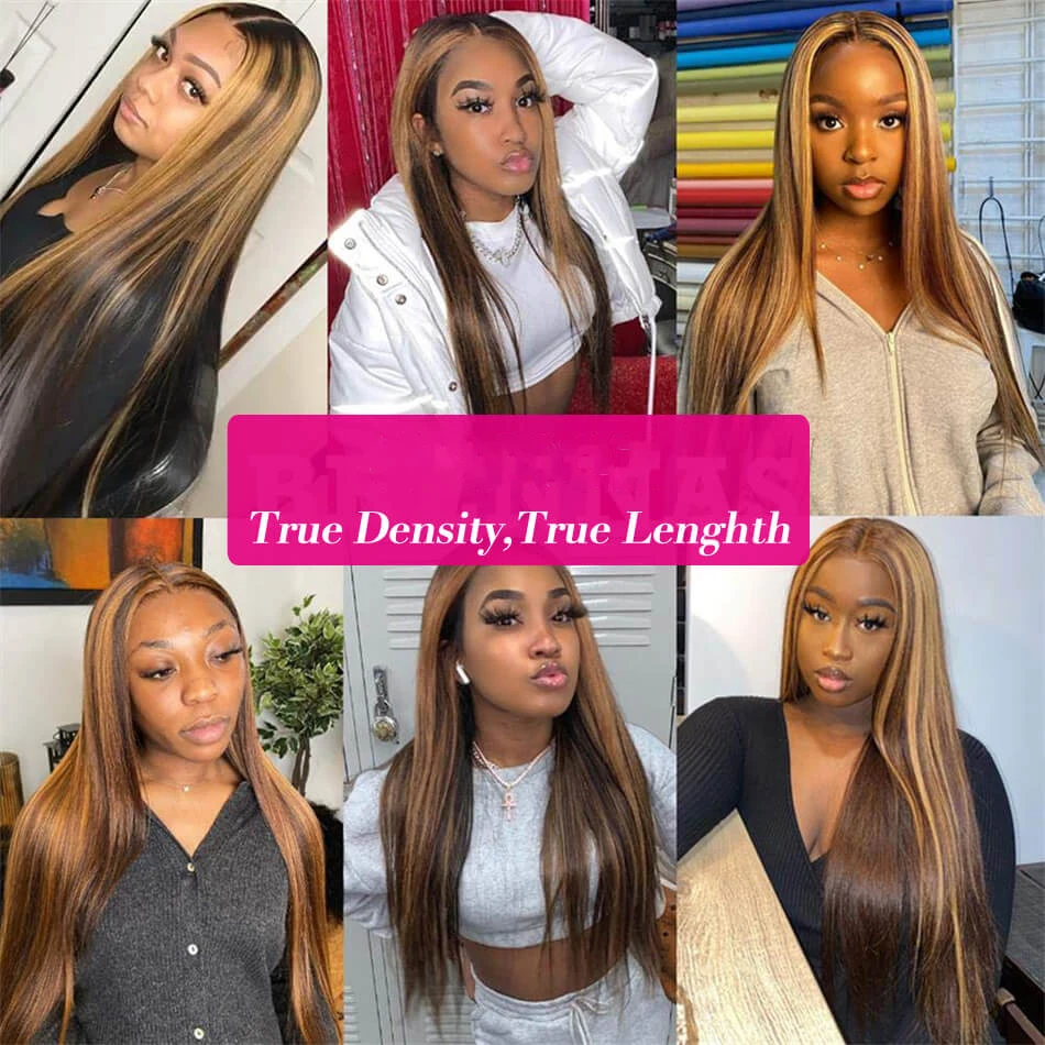 

Highlight Straight 4x4 Lace Closure Wig Ombre Brazilian Remy Human Hair Wigs 13x4 Lace Frontal Wig Pre-plucked Natural Hairline