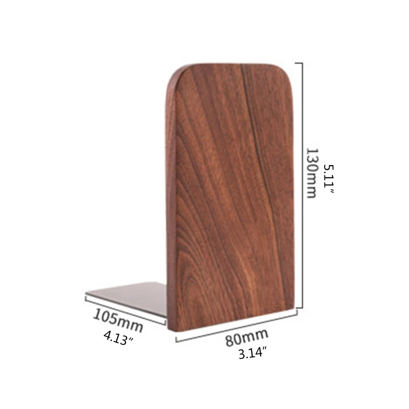 

2021 New 2Pcs Hand Crafted Wooden Bookends Support Organizer Shelves with Metal Base Heavy Duty Walnut Book Stand