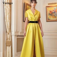 verngo fashion yellow long formal evening dress with short sleeves modest special occasion dress women outfit robes garment