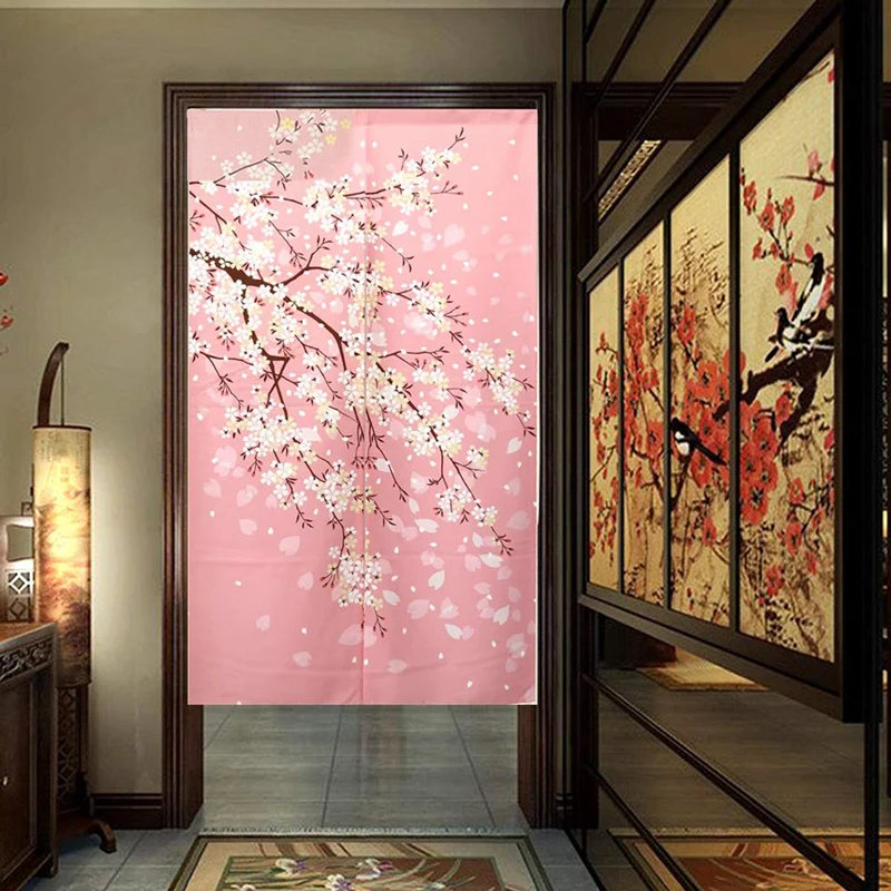 Японская занавеска для душа с изображением дороги цветущей вишни принтом из