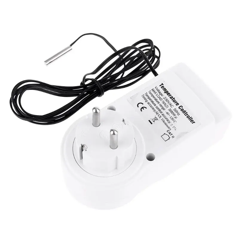

Multi-Function Thermostat Digital Temperature Controller Socket Outlet w/ Timer Switch Sensor Probe Heating Cooling 16A