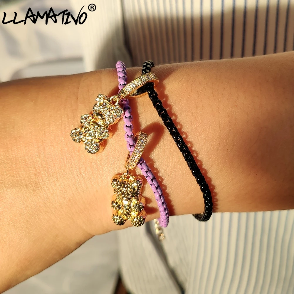 

Trendy New Shiny Zircon Crystal Bear Box Chain Bracelets For Women Girls Cartoon Animal Charm Candy Color Bracelet Jewelry Gift