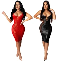 2021 summer new fashion women strapless dress sexy deep v neck sequined patchwork lace hip dresses stretch for party nightclub