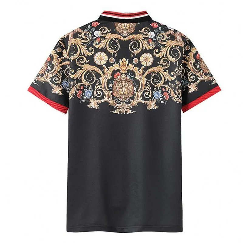 

European Summer New Brand Mens Short Sleeve Turn Down Collar Tees Top Fashion Vintage Priting Slim Fit Male T-Shirts Plus Size