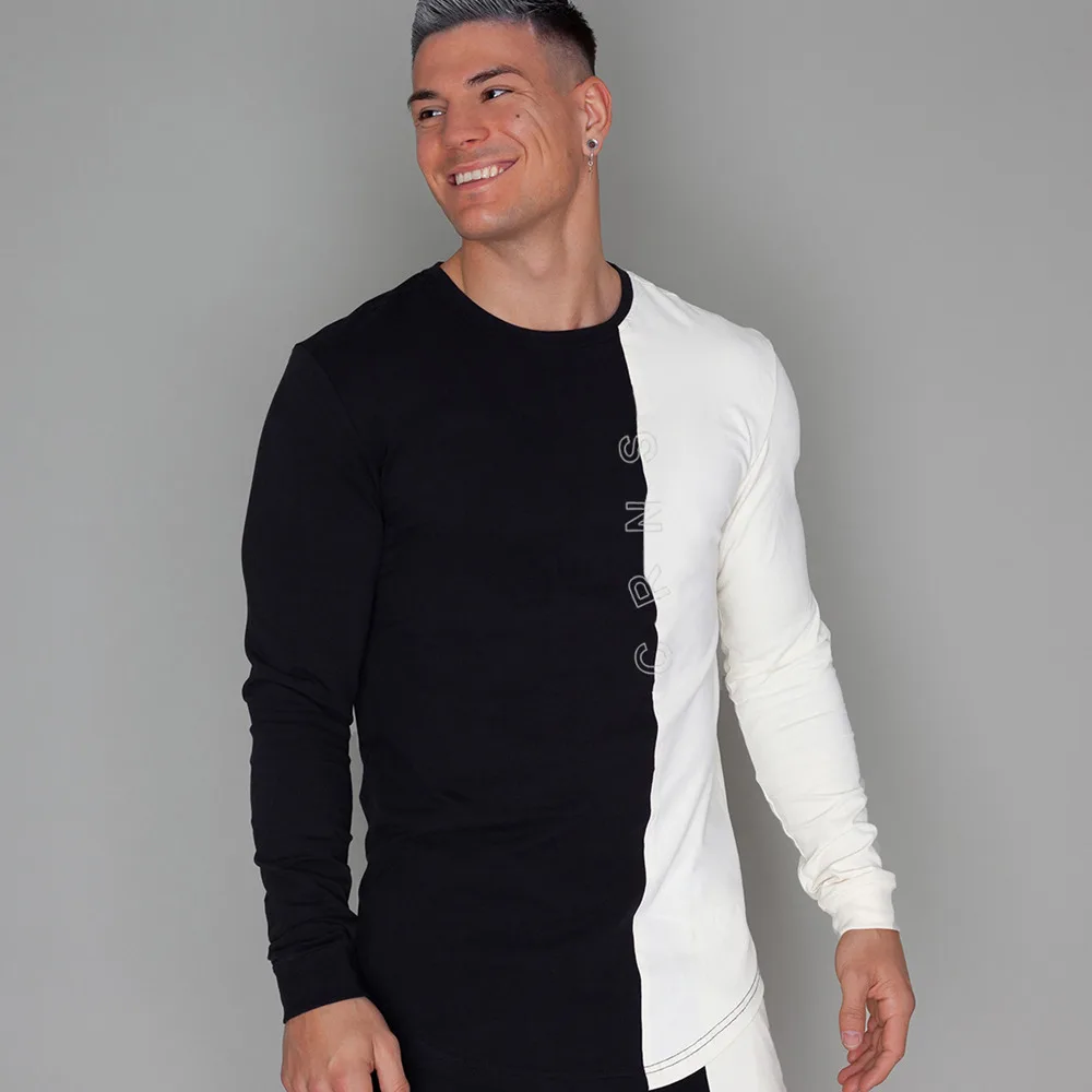 Мужская футболка с длинными рукавами черная Повседневная облегающая в стиле