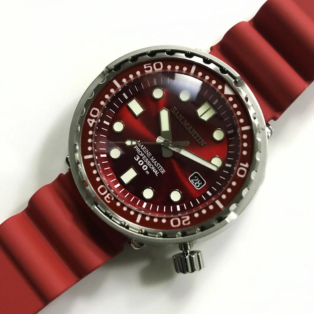 rubber strap red Сан Мартин тунец SBBN015 модные автоматические часы NH35 механизм нержавеющая сталь дайвинг часы 300 м водостойкий керамический Безель - Цвет: rubber strap red