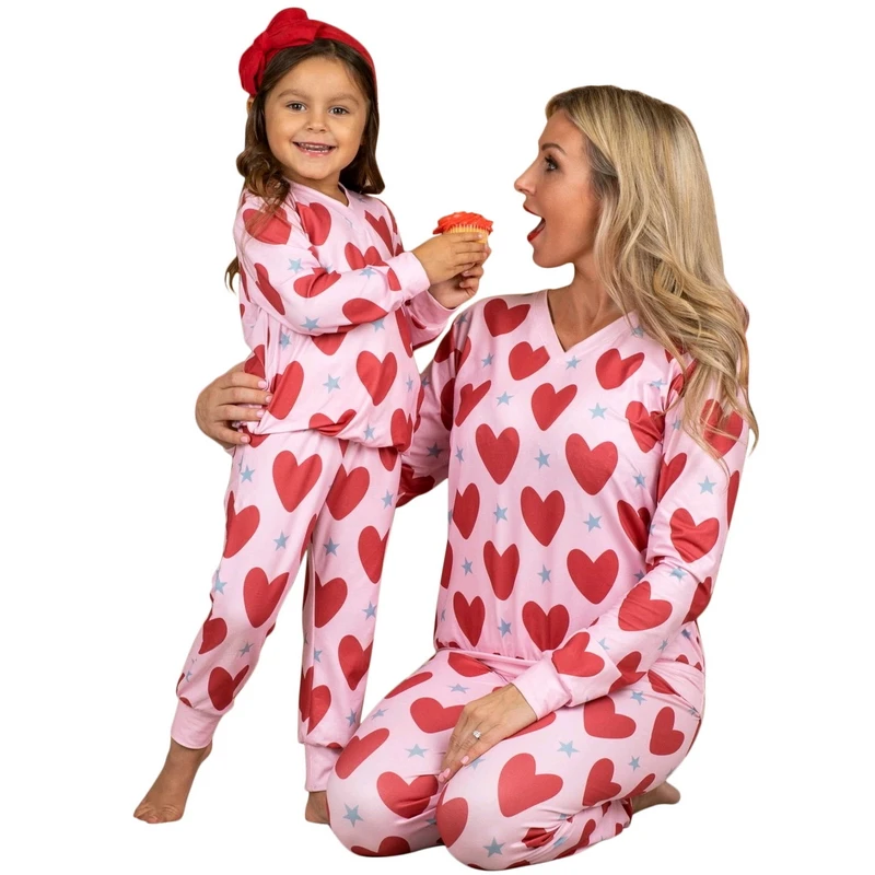 

V Neck Love Printing Long-sleeved Top + Trousers Home Wear Suit