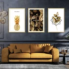 Холст декоративные черные золотые тропические листья бабочка ананас абстрактное искусство стены Золотая Картина на холсте декоративная картина