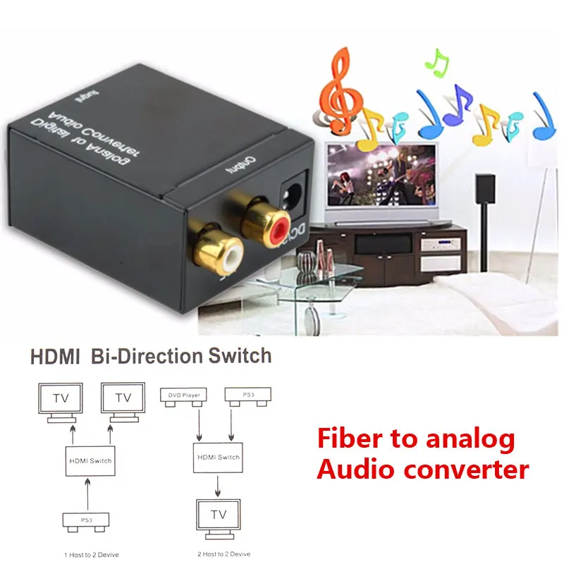 Цифровой оптический Toslink SPDIF коаксиальный в аналоговый RCA аудио конвертер адаптер