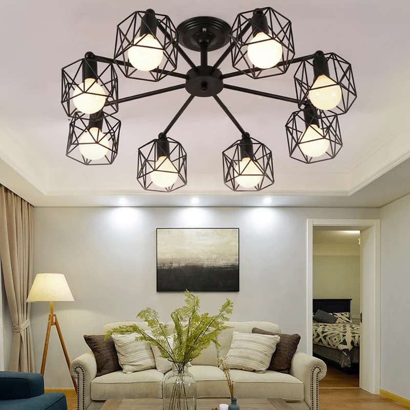 Американские Люстры В индустриальном стиле Современная железная черная люстра