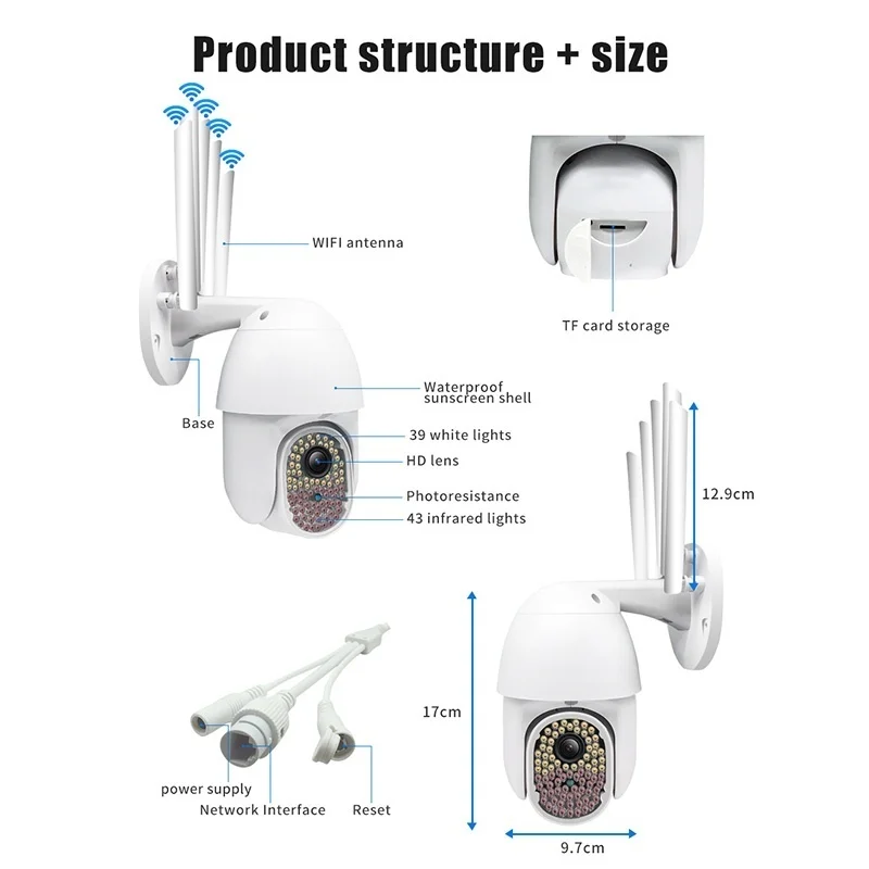 

Outdoor 81LED FHD 1080P PTZ Dome Wifi IP Camera Wireless CCTV Two Way Audio Video Security Night Vision Full Color Camera Cam