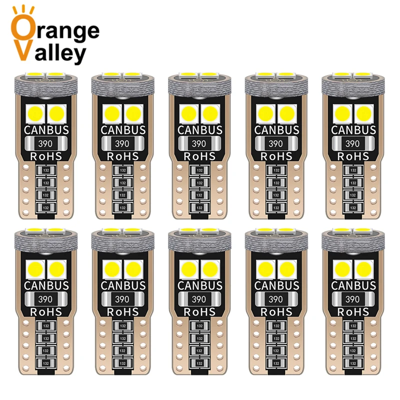 

10PCS T10 Led W5W Led Bulbs 168 194 6 SMD 3030 LED Dome Reading Lamp License Plate Light Car Interior Lights Auto DC 12V