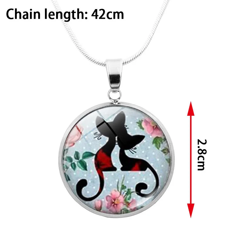 Классическое ожерелье-цепочка из нержавеющей стали с кабошоном в виде кота |