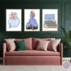 Модная гламурная девушка холст картина парфюм книги плакат и печать синие сумочки настенные картины для гостиной домашний декор