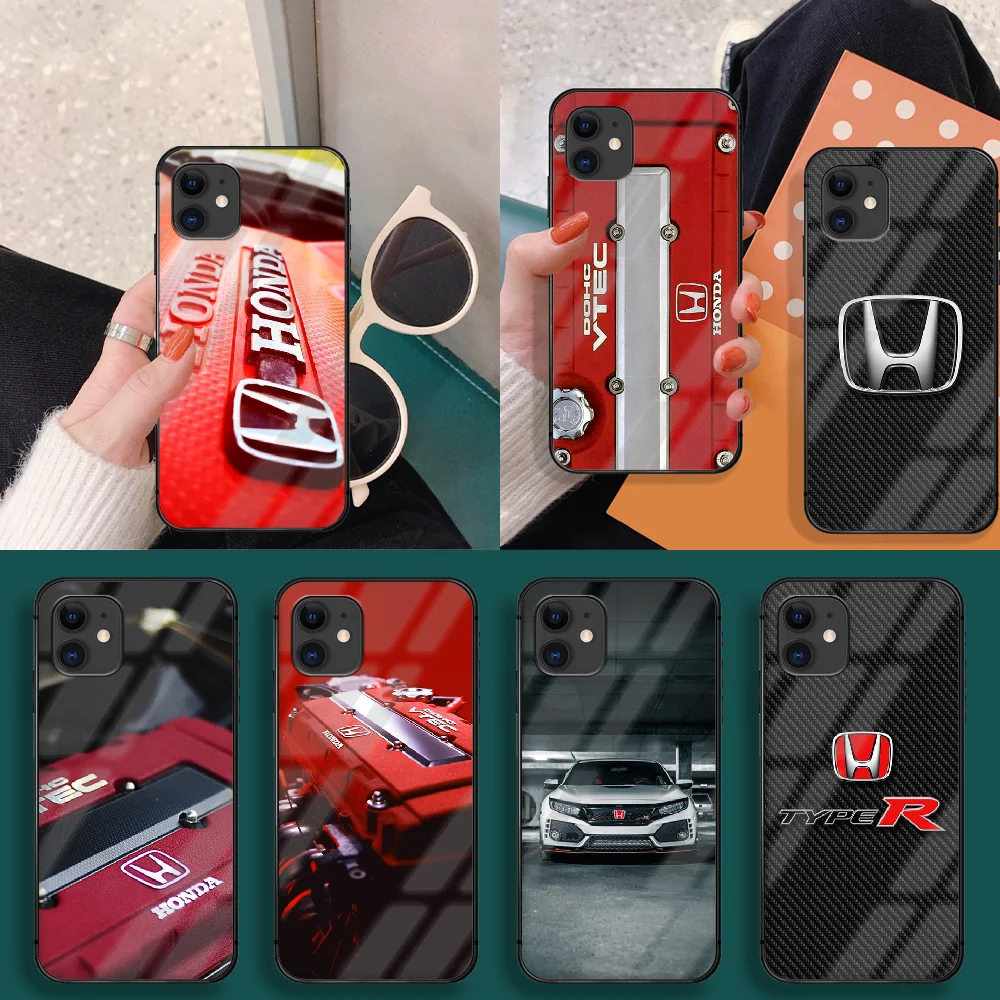 

Car Type R Honda Phone Tempered Glass Case Cover For IPhone 5 6 7 8 S Plus X Xr Xs 11 12 Pro Max Se 2020 Mini Painting Prime