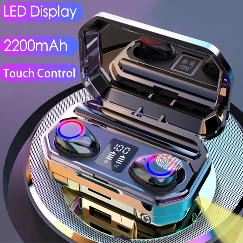 

2200mAh Bluetooth 5.0 Earphone Wireless Headphones Earbuds Touch Control Noise Cancel Headsets Sport Earphone For IOS Android