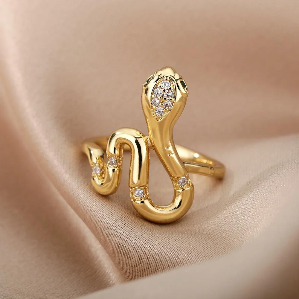 Exaggerated Retro Snake Rings For Women Men Punk Hip Hop Open Adjustable Gold Ring Stainless Steel Zircon Boho Jewerly anillos |