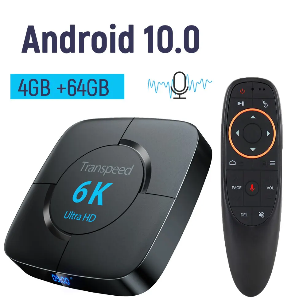 Android 10 0 4 ГБ 64 ТВ коробка 6K Youtube Google Assistant 3D видео приемник Wi Fi телевизионная с Bluetooth