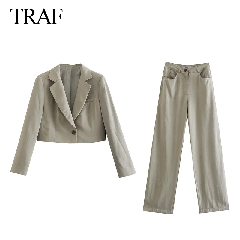 

Женский блейзер и брюки с завышенной талией, на одной пуговице