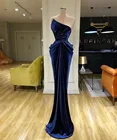 Арабское темно-синее платье-Русалка без бретелек для выпускного вечера сексуальное бархатное вечернее платье-футляр длинное официальное платье для подружки невесты