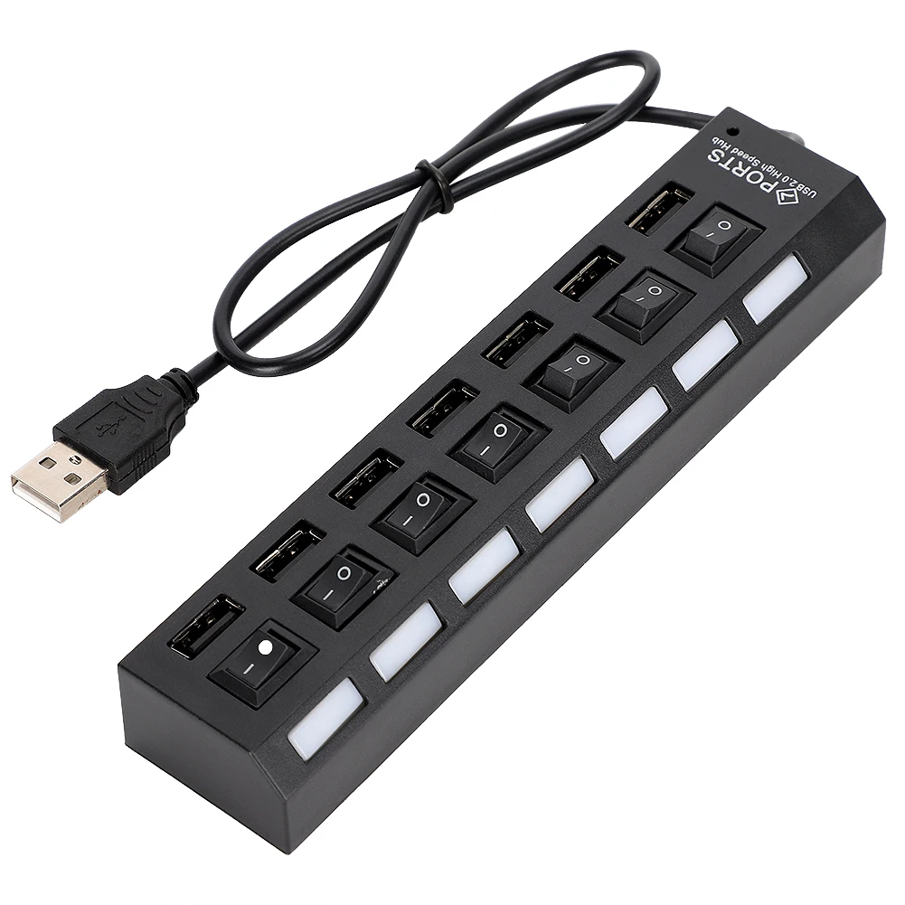 

7-Port Hub USB Docking Station Black 480mbps with Switch for Overload Current Protection