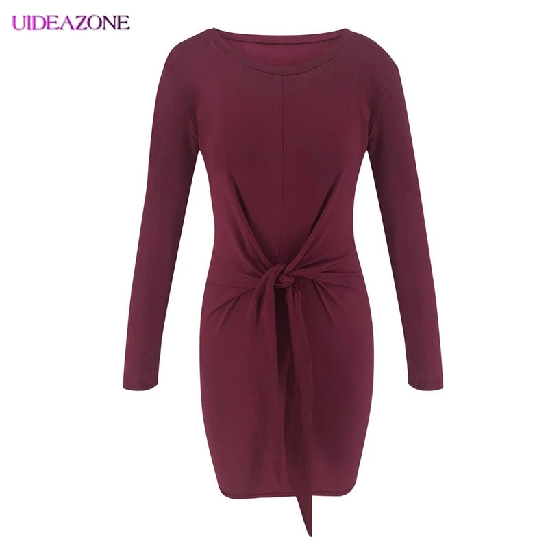 UIDEAZONE вязаный свитер платье женские пуловеры осень длинный рукав перекрестный