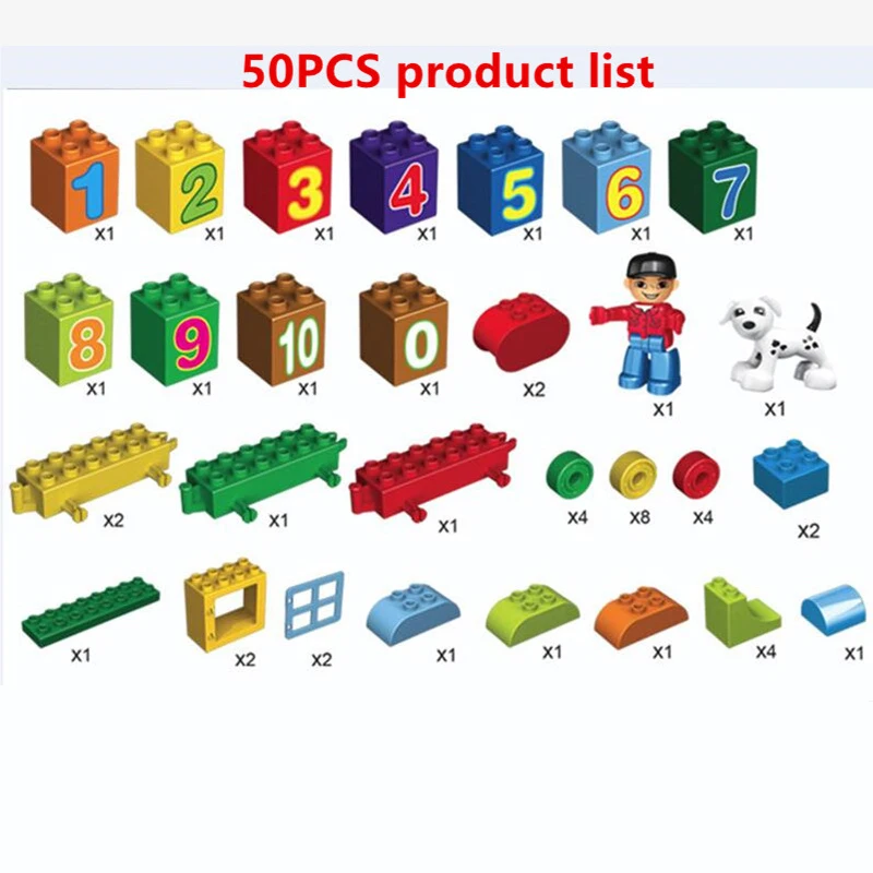 

50pcs Large Particles Numbers Train Building Blocks Bricks Educational BabyCity Toys Compatible With Duplo DIY