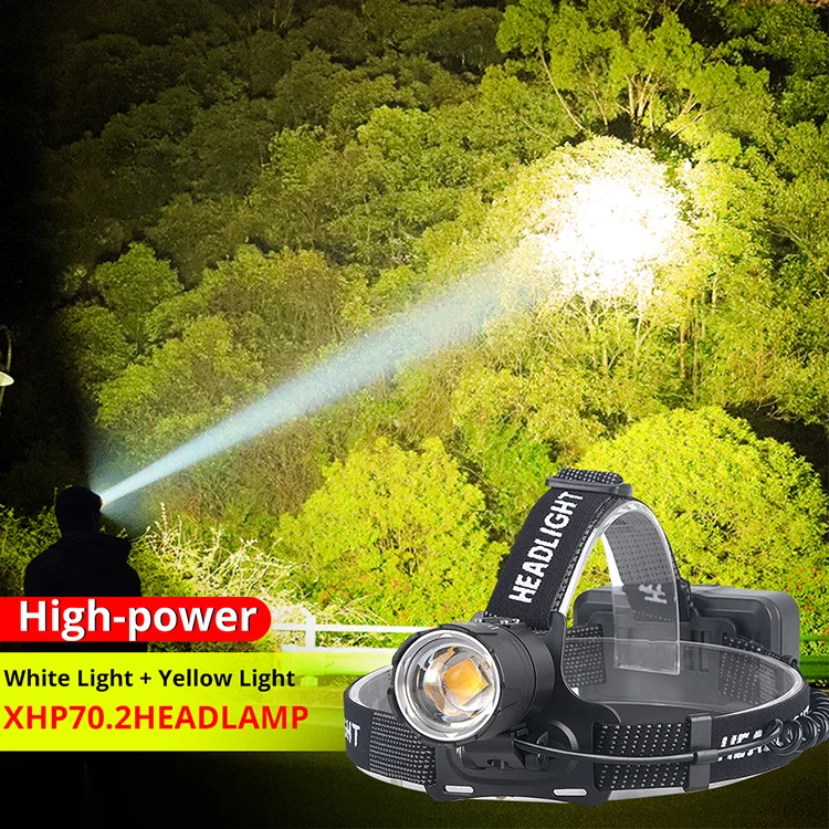 XHP70.2 светодиодный налобный фонарь XHP70 самый мощный желтый или белый светодиодный налобный фонарь для рыбалки, кемпинга, фонарь с зумом, 3*18650 батареи