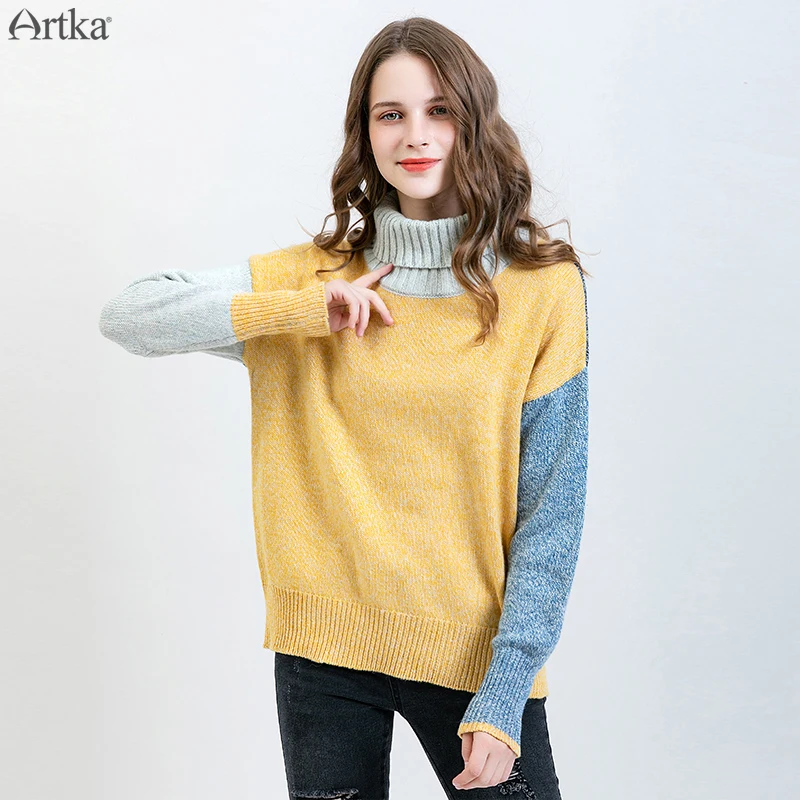 ARTKA Осень Зима женский шерстяной свитер модный цветной тянущийся свитер Повседневный свитер с высоким воротником для женщин YB10690Q