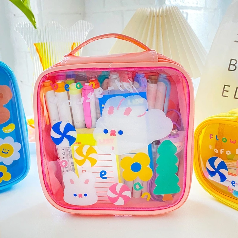 

Waterproof Portable Toiletry Clear Makeup Cosmetic Bag Cartoon Bear Print Travel Zippered Storage Pouch Organizer H9ED