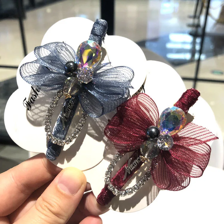 

Elegant Luxury Hairpins Headwear Crystal Cloth Bow Clip Female Adult Hair Accessories for Women Rhinestone Hair Pins Wholesale
