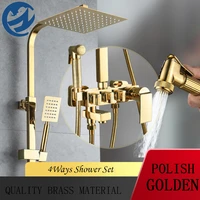 bright golden rain shower faucets set thermostatic shower faucet tap shower system brass304 stainless steel material spray gun