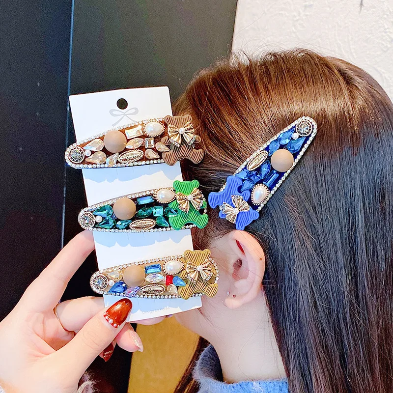 

BB Hair Clip for Women Girl Rhinestone Pearl Bear Hairpin Korean Handmade Fashion Head Accessories Mujer Wholesale