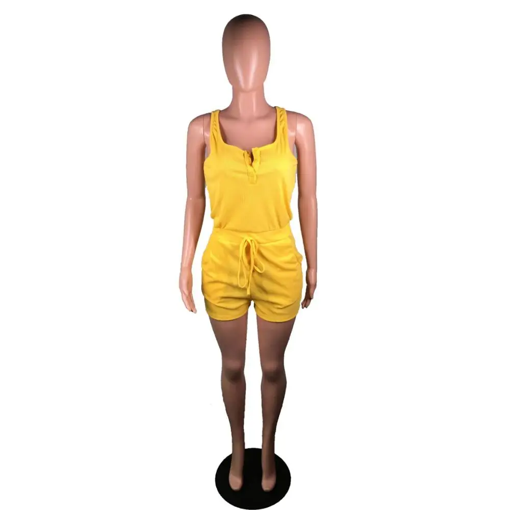 

Playsuit Women Summer 2021 Ladies Casual Wear Short Romper Sleeveless Jumpsuit Yellow Clearance