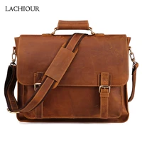 lachiour men crazy horse leather messenger bag male real genuine leather handbag mens briefcase male 15 6 inch laptop bag