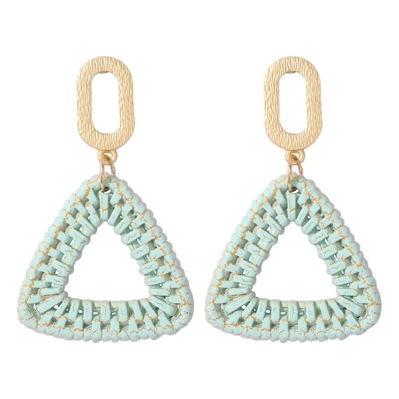 Разноцветные Ротанговые серьги для женщин ручной работы треугольные плетеные