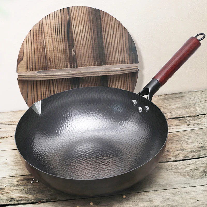 Sartén antiadherente Wok de hierro tradicional chino, 32cm, utensilios de cocina sin recubrimiento, alta calidad con caja de regalo