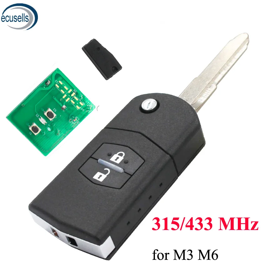 2 кнопки дистанционного управления брелок 315/433MHZ с чипом 4D63 для Mazda 3 6 M3 M6