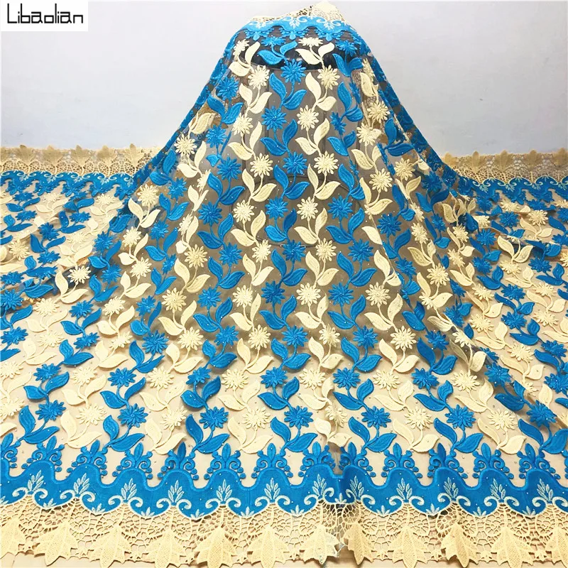 

African Net Lace Fabric High Quality Elegant Nigerian Wedding Lace Fabrics 5 Yards Stones French Tulle lace For Party B27-22