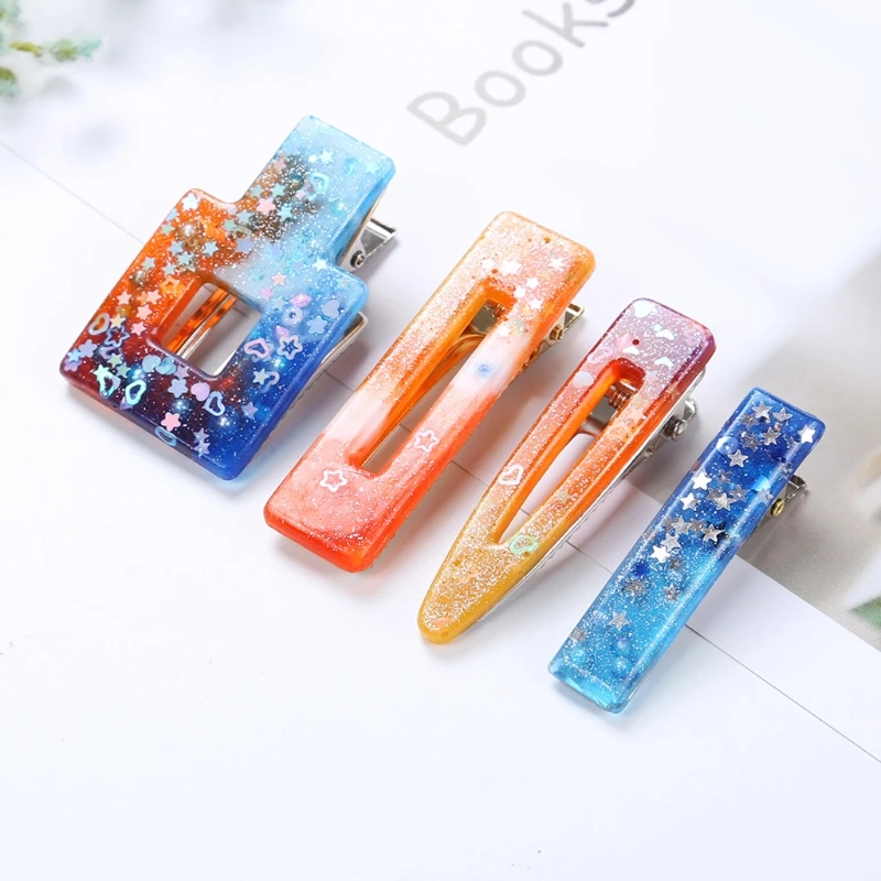 

4 Shapes Handmade Hair Clips Jewelry Resin Casting Mold Geometric Hair Clip Barrettes Silicone Mold Jewelry Making Tools