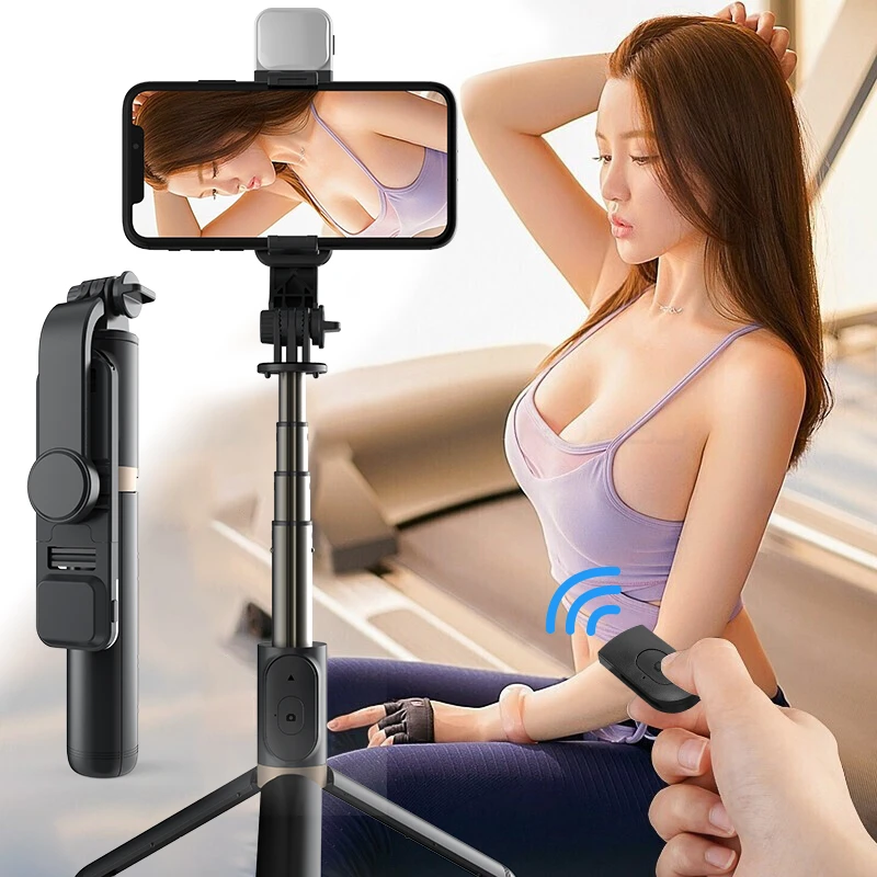 

RUZSJ 2021 Q03s New Wireless Bluetooth Selfie Stick Foldable Handheld Monopod Expandable Tripod With LED Light Remote Shutter