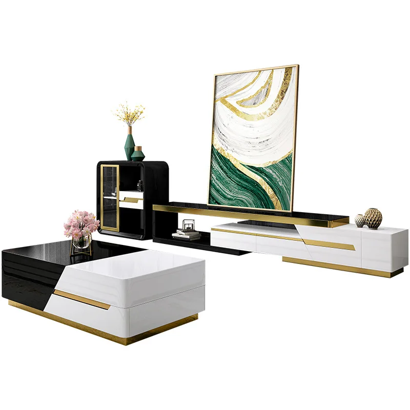 

Living room light luxury TV cabinet tea table combination retractable postmodern simple small house storage new wall cabinet