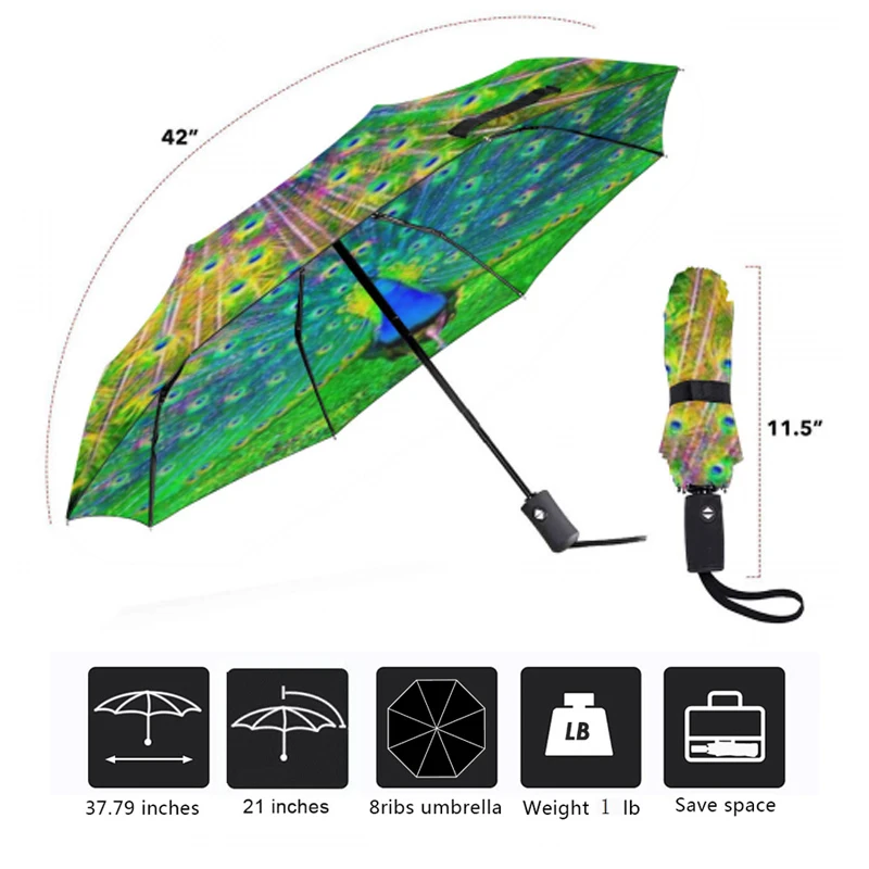 Автоматический зонт с принтом павлина женские и мужские складные солнечные