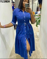 denim long sleeve dress party african dresses for women casual clothes dashiki belt robe africaine femme 2021 plus size clothing
