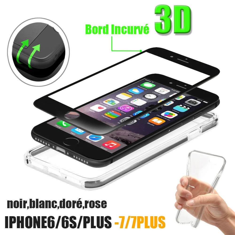 

COQUE HOUSSE GEL +For IPHONE 7/6/6S 8/8+ 3D FILM PROTECTION DE ECRAN TREMPE VITRE
