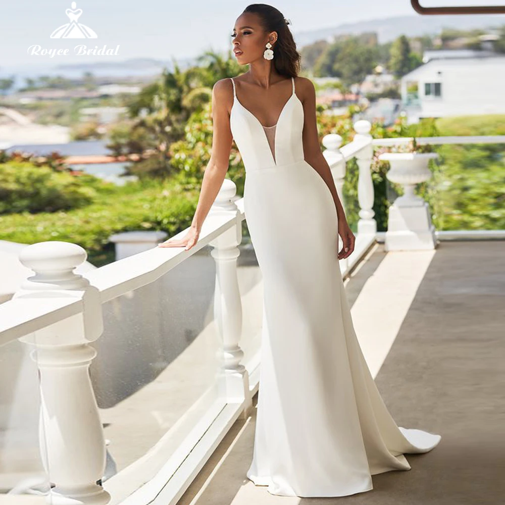 

Charming Wedding Dresses 2022 V-Neck Spaghetti Straps Backless Mermaid Bridal Gown Robe de mariee