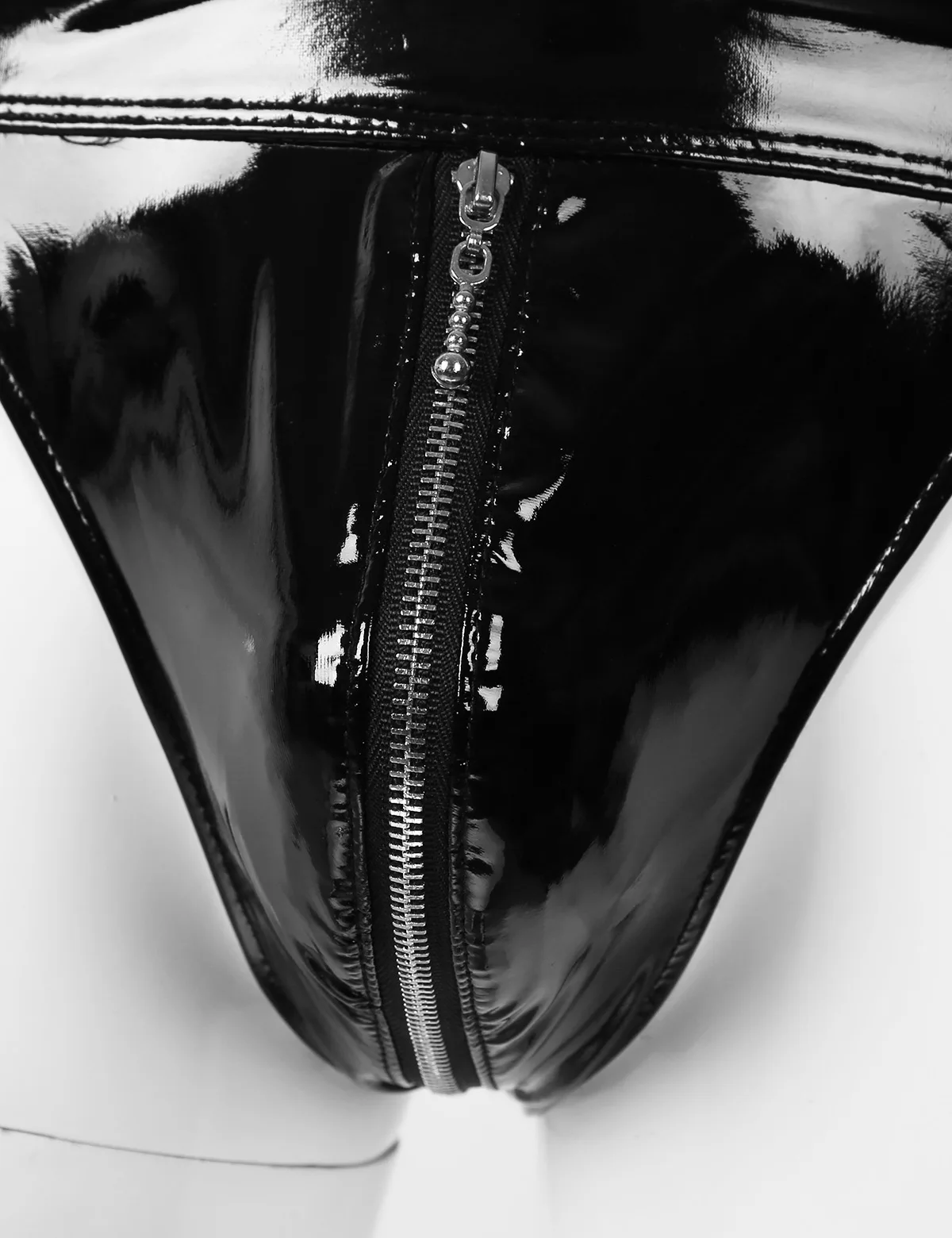 

Patent Leather Lingerie Mens Sexy Low Rise Bulge Pouch Underwear Back Cut Out Double-ended Zipper Briefs Jockstrap Underwear