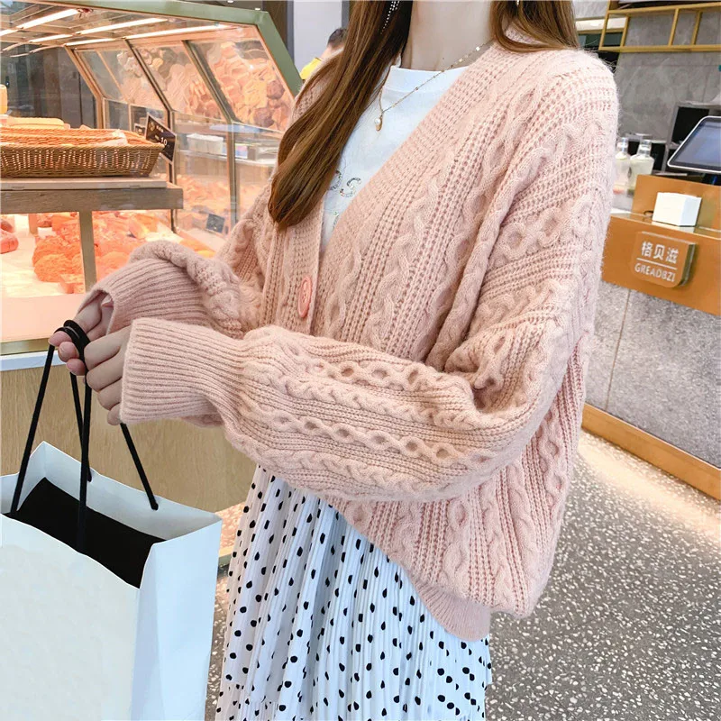 

Autumn New Women's Foreign Air Loose Raglan Sleeves Casual 2021 V-neck Wool Knit Cardigan Thin Section Wild Knit Women