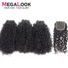 Волосы для наращивания Megalook Funmi, 3 пучка с 4*4 кружевной застежкой, бразильский телефонный завиток, Remy, 3 пучка с закрытыми волосами