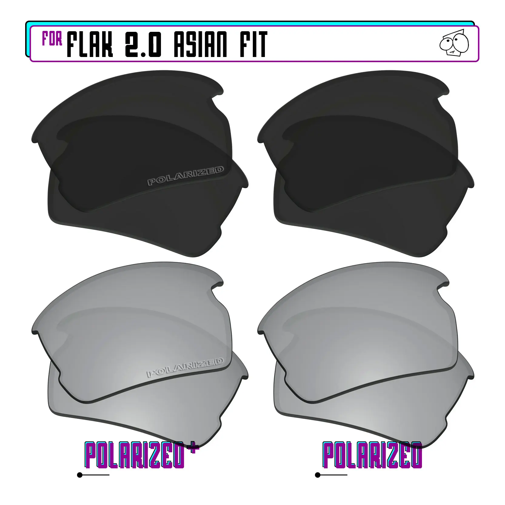 EZReplace Polarized Replacement Lenses for - Oakley Flak 2.0 Asian Fit (AF) Sunglasses - BlkSirP Plus-BlkSirP